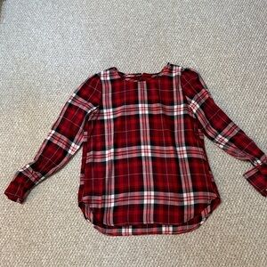 LOFT Burgundy, red, black and White Plaid Blouse